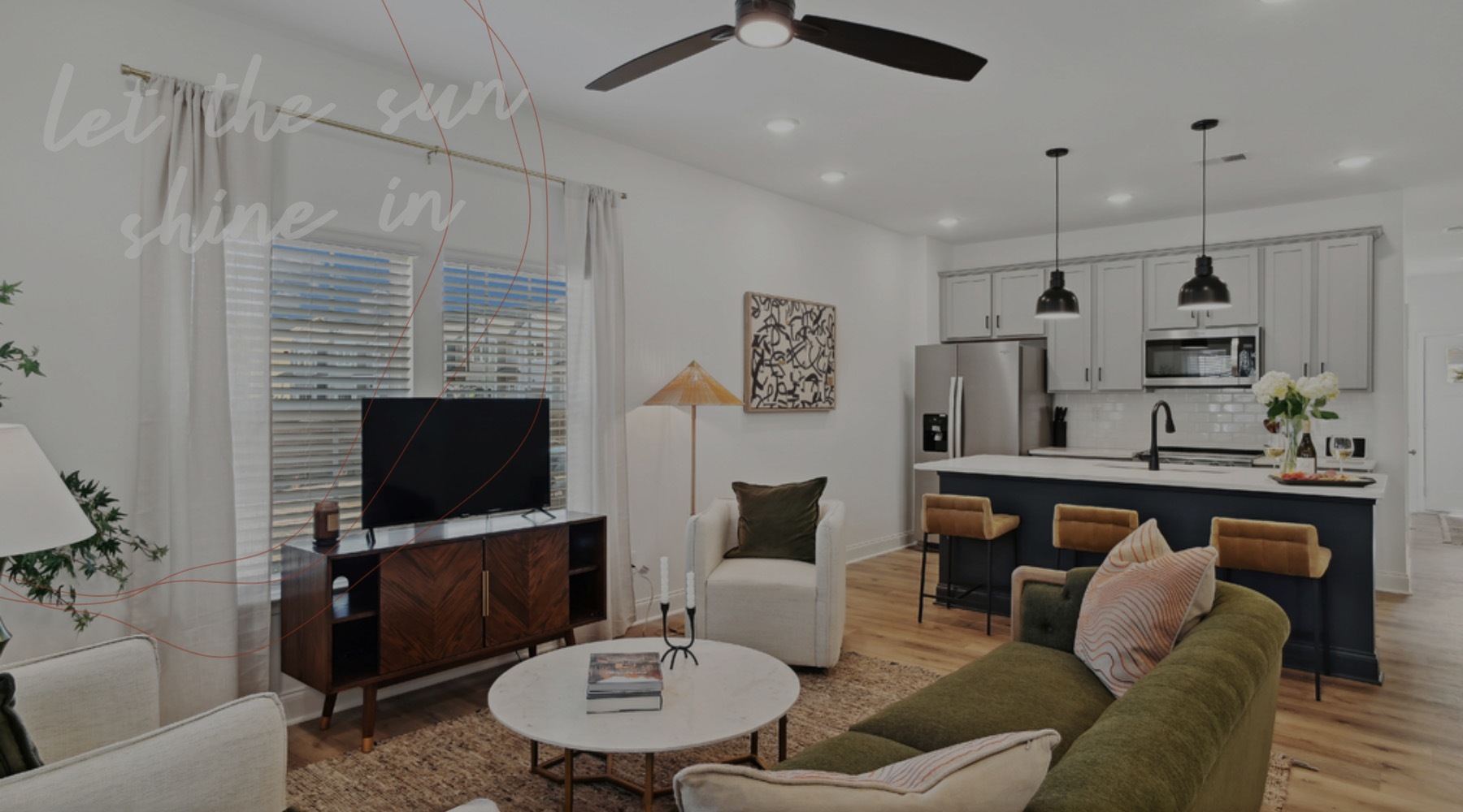 Living room in a new townhome for rent in Charlotte, NC at Oak Lake